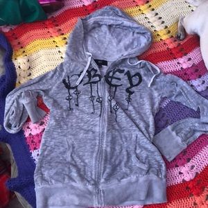 Obey zip up hoodie M/L grey and black thin weight